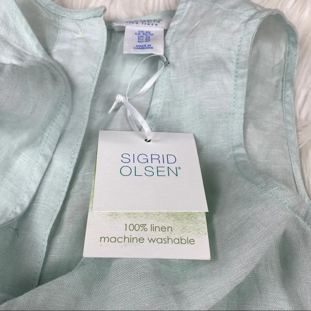 Sigrid Olsen Women's Sleeveless Tunic Blue‎ Size XS 100% Linen